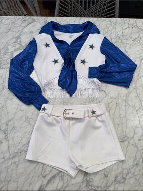 Dallas Cowgirls Cheer Outfit Sz Women’s S Blue White Star Fringe Set